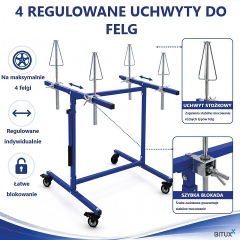 Mobilny stojak lakierniczy do felg BITUXX 4 felgi max 100kg