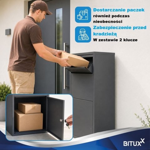 Skrzynka na paczki XL z klapą zabezpieczającą na klucz BITUXX
